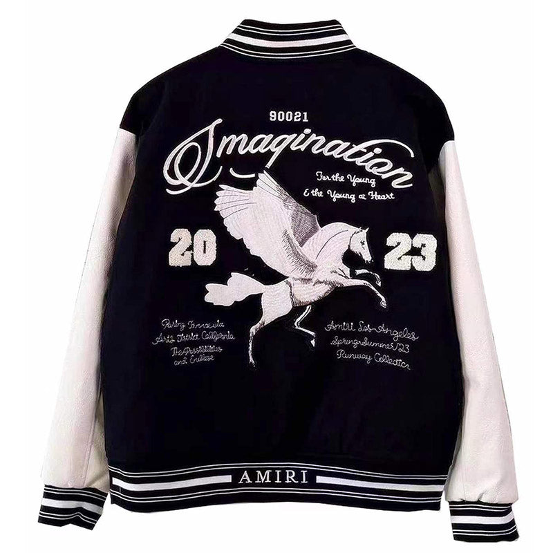 AMRI logo patch varsity bomber jacket Black